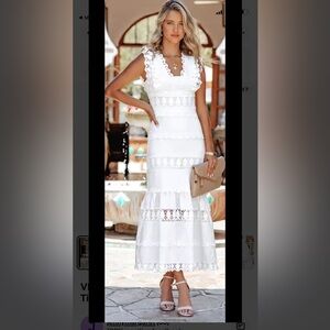 Endless Rose Sacha Linen Crochet Tiered MIDI